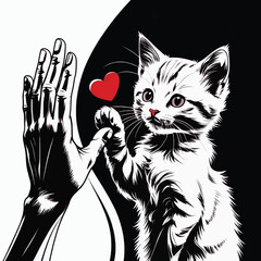 Adorable Cat High Five Heart Line Art T-Shirt Vector Design © Mahmudur