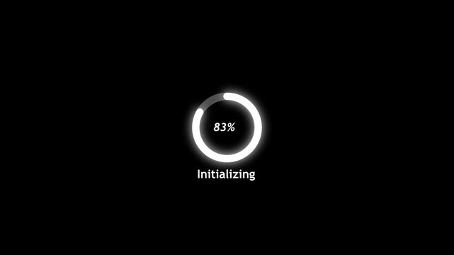 Circle loading bar icon animation. White color loading, load, process, processing bar animation. Futuristic loading circle ring with 0-100 percent. Keywords. loading .load. process.bar.