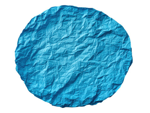 Crinkled blue tissue paper circle isolated on transparent background