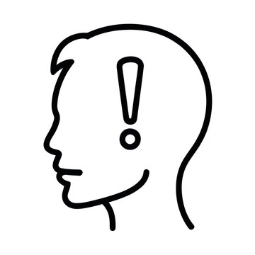 Vector of a human head profile with an exclamation mark inside depicting alertness or alert signal