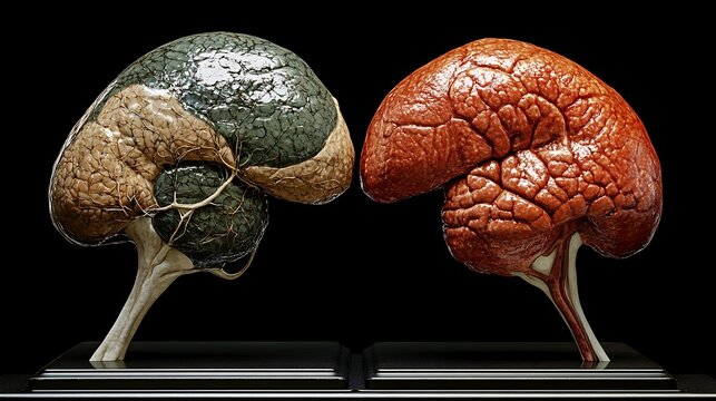 Comparison of Two Brain Models - Healthy vs. Diseased.