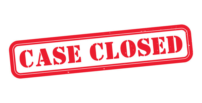 A bold rectangular red stamp displays the words case closed in white lettering creating a strong visual statement silhouette high quality professional detailed