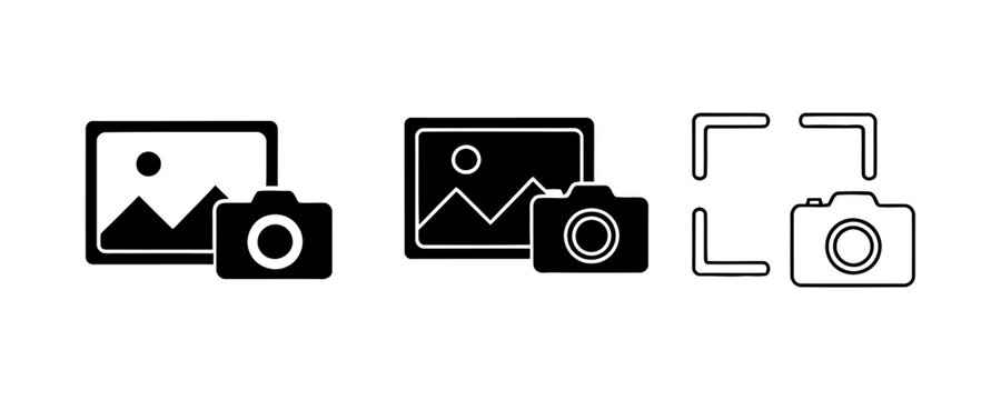 Image and Camera Icon Set &ndash; Gallery Photo Outline and Solid Vector Symbols