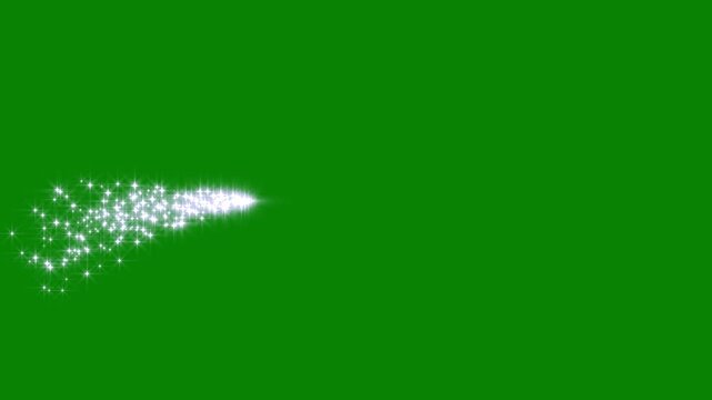 White glitter sparkle stars with dynamic trail animation, Christmas star luminous twinkle particles, magical dust burst effect, elegant festive overlay on green screen background 4k loop animation