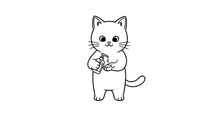 Fototapeta premium A cute cartoon cat holding a bottle of hand sanitizer and using it to prevent virus.