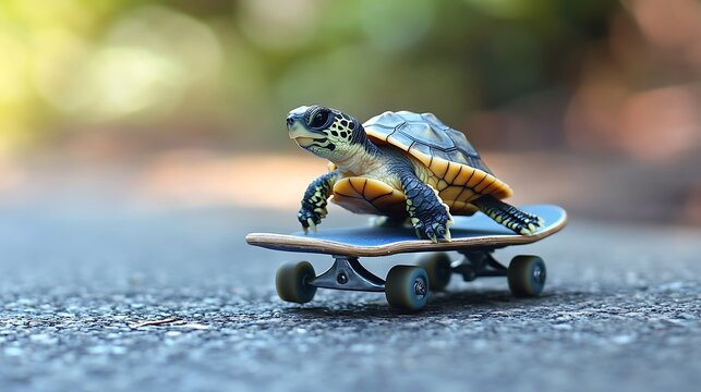 Baby turtle on a skateboard