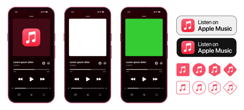 Apple Music mobile player interface UI mockup template with music streaming app screen and media controls.