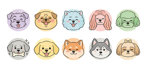 Obraz premium Cute cats facial expression icons. A collection of simple face stickersflat vector in a circle