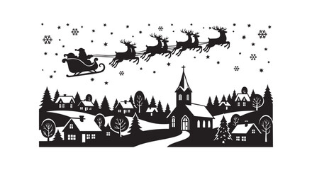 Santa claus is coming to town with his sleigh and reindeers on a snowy night isolated on transparent background © Md