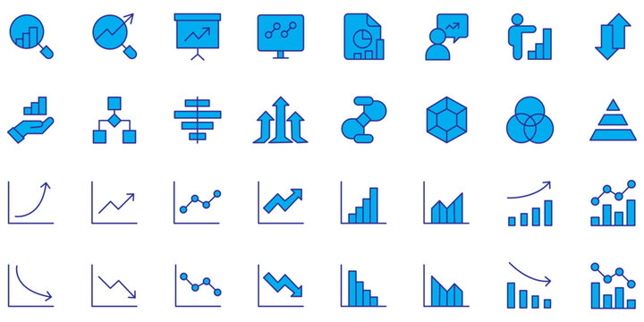 Set of Growing bar graph icon with arrow going up. Progress bar. Growing graph icon graph sign. Chart increase profit. Growth success arrow icon. Icons of performance, gain, improvement, grow, chart