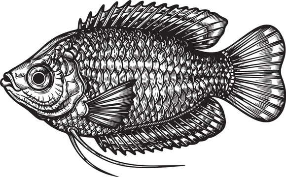 Detailed illustration of an oscar fish in a side profile view sketch vector illustration