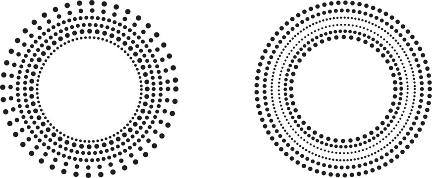 Abstract halftone dotted circular ring frame set radial dot wave pattern modern geometric vector background decorative template element