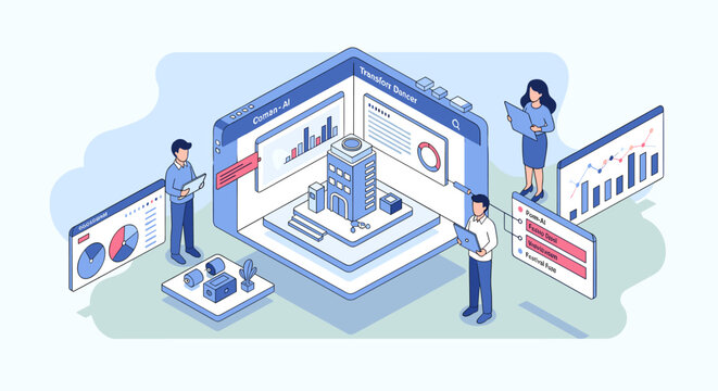 A modern illustration of a mobile phone screen displaying pie charts on a clean background, conveying business analytics and data insights with a mini