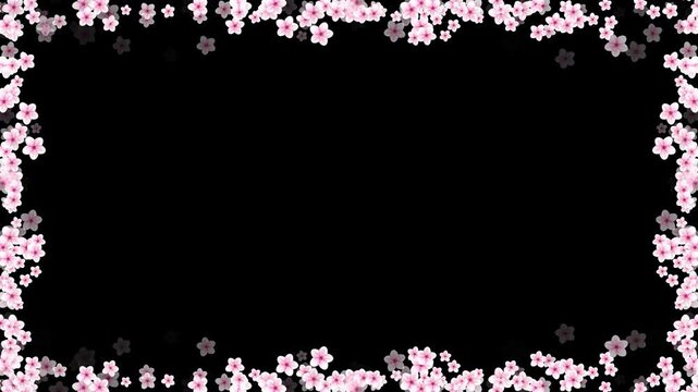 Sakura Cherry Blossom Particle Rectangle Frame Border Animation. Romantic Pink Sakura Flower Particle Glowing Border Loop on Alpha Channel. Fresh Sakura Blossom Particle Rectangle Frame Loop.