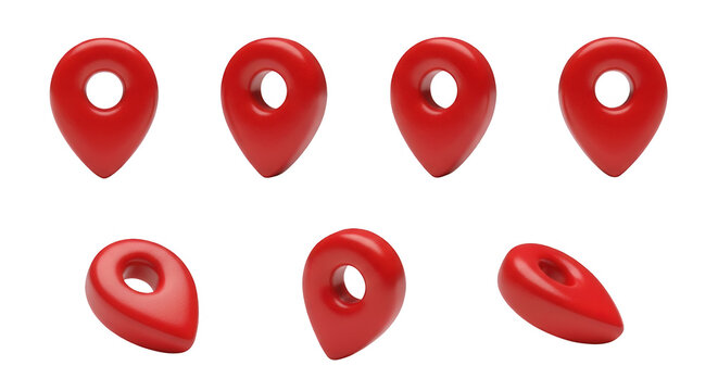 several red location pin icons isolated on white background suggesting navigation maps or indicating destinations