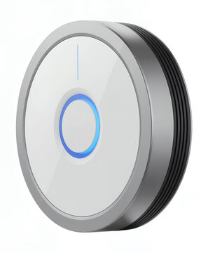 Unifi u6 wireless access point with blue light on white background