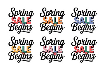 Obraz premium Spring sale begins colorful typography vector illustrations on white background