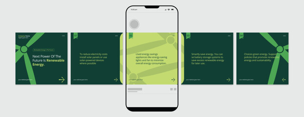 Set of Linkedin Carousel Post, editable social media Instagram carousel post, green and renewable energy carousel post template, eps 10. © Graphaxil