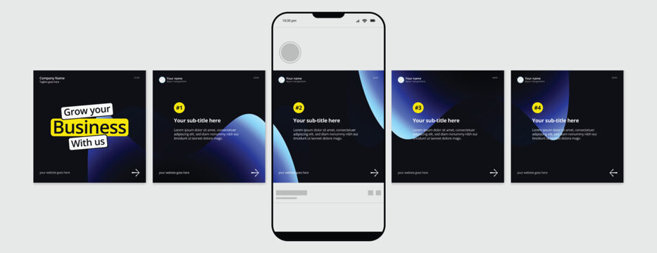 Business carousel post template for advertising, Set of carousel post for Instagram and LinkedIn, Editable social media carousel layout, template eps 10.