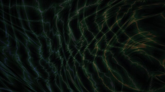 Abstract dark background with shimmering green and gold light reflections and wavy patterns