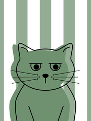 Kot na zielonym tle w paski © PaulinaGrush