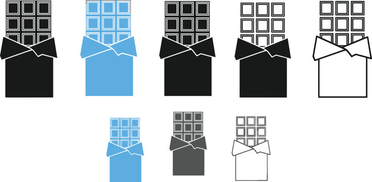 Chocolate Bar Vector Icon Set Featuring Opened Wrappers for Sweet Confectionery Dessert Shops Candy Stores Snacks and Food Industry Branding Graphic Illustrations