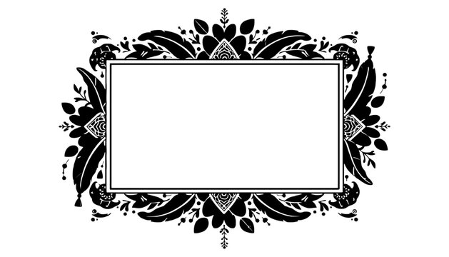 A black floral frame illustration with a rectangular border and white background