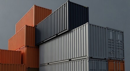 Fototapeta premium Stacked shipping containers in industrial setting