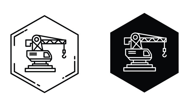 Contrast between monochrome and negative icon designs of a crane on a vehicle
