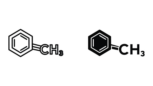 Chemical structures of styrene and ethylbenzene with differing double bond positions