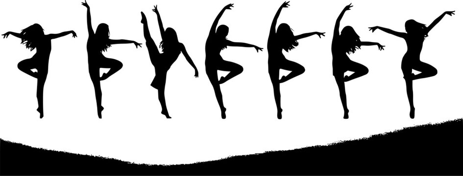 Dancer Silhouette Collection Featuring Elegant Women In Various Ballet And Modern Dance Poses Illustration