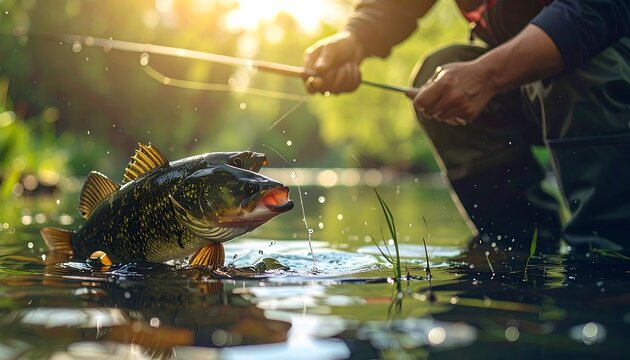 Man catching big fish in river.