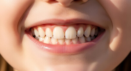 Fototapeta premium Close-up of A Young Girls Smiling Face, Showcasing Her Bright, Healthy Teeth and Joyful Expression Concept Healthy Lifestyle