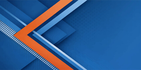 The modern architecture of this urban commercial building features a striking blue and white glass window pattern set against a red wall and clear sky © MD