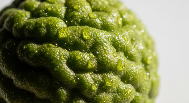Close-up of A Textured Green Lime with Droplets of Water, Showcasing Its Unique Bumpy Surface Concept Creative Innovation