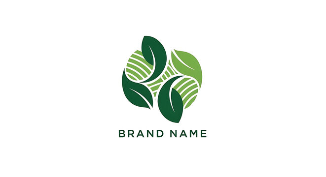 A circular logo design features intertwined leaves and stylized rows of fields.
