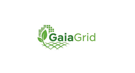 Fototapeta premium A green leaf emerges from a digital grid representing earth's technology.