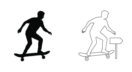 Two skateboarders depicted in contrasting styles a striking silhouette © adobeamena