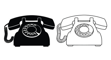 Vintage rotary telephone depicted in contrasting styles a striking silhouette © adobeamena