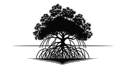 A striking black and white image of a mangrove tree roots visible above water presented as a silhouette high quality professional © CreativeAkash099