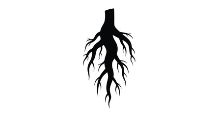 Abstract tree root system depicted as a dark form silhouette © adobeamena