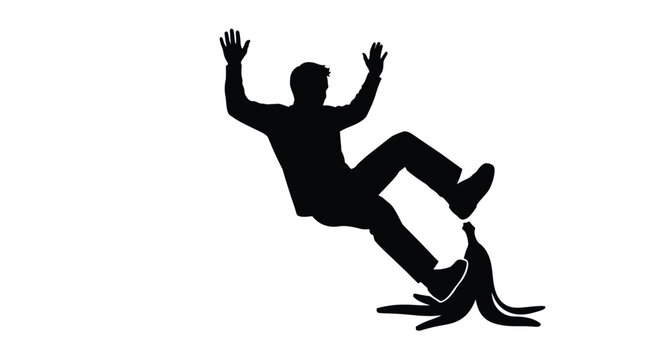 Man slipping on a banana peel dramatic pose black silhouette