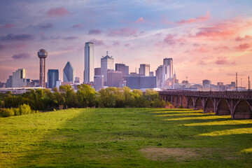 Dallas, Texas, USA. Cityscape image of skyline Dallas, Texas at spring sunrise.