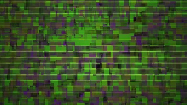 Abstract green and purple pixelated background with vibrant digital pattern