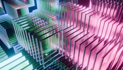 Fototapete 3D Abstract geometric pattern with colorful glass panels creating futuristic and vibrant visual effect  © BHP Studio