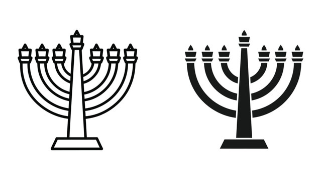 Comparison of traditional and modern hanukkiah designs in black and white illustration