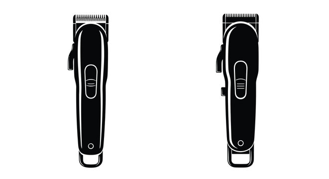 Two black hair clippers displayed side by side in a graphic silhouette