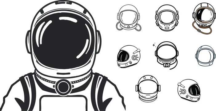 Minimal Outline Astronaut Helmet Icon in Clean Line Art Style with White Background for Space Apps, Sci-Fi Projects, and Modern User Interface Design