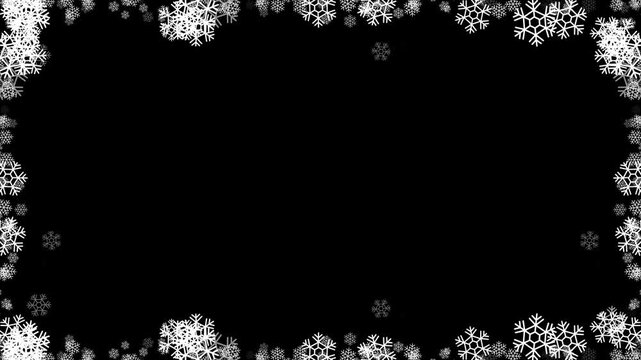 Abstract Glowing Snow Particles Rectangle Frame Loop for Holiday Content. Animated Christmas Snowfall Frame Border with Flickering Ice Particles.
