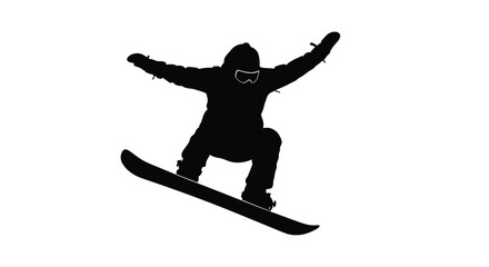 Fototapeta premium Snowboarder mid air with arms raised a striking black silhouette